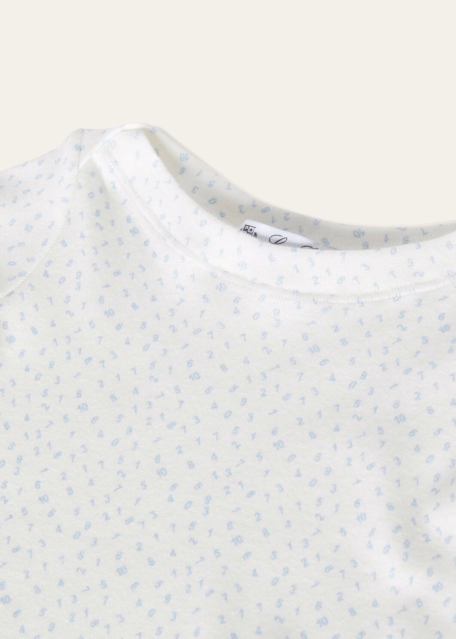 Little Numbers Cotton Crew Neck WHITE/SKY BLUE