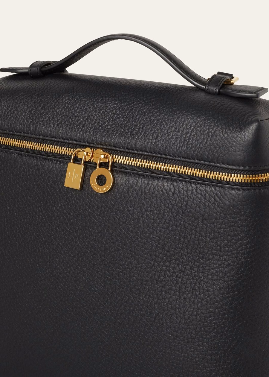 Extra Pocket Backpack L23.5 Grained Calfskin Black/Sun Gold