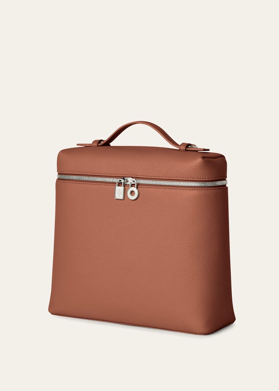 Backpack with extra pocket L23.5 in grained calfskin Kummel/antique silver