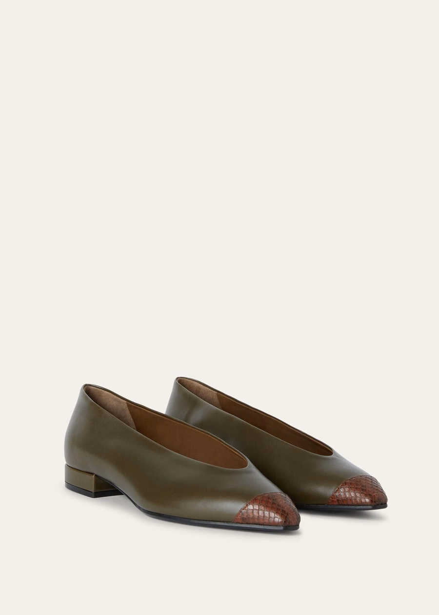 Rebecca Ballet Flat Leather Sicilian Caper/Earth Burnt