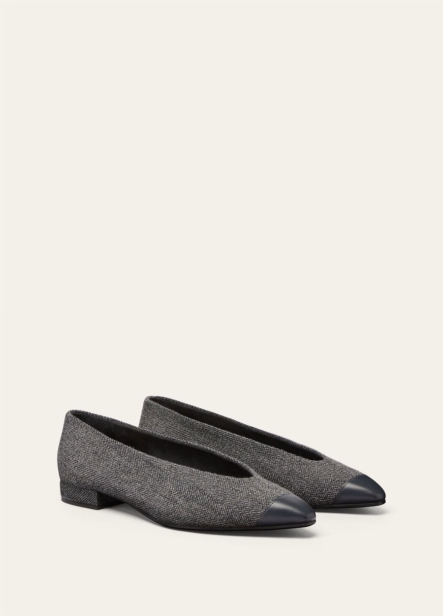 Rebecca Cap Toe Ballet Flat Linen Cashmere Virgin Wool Navy Blue
