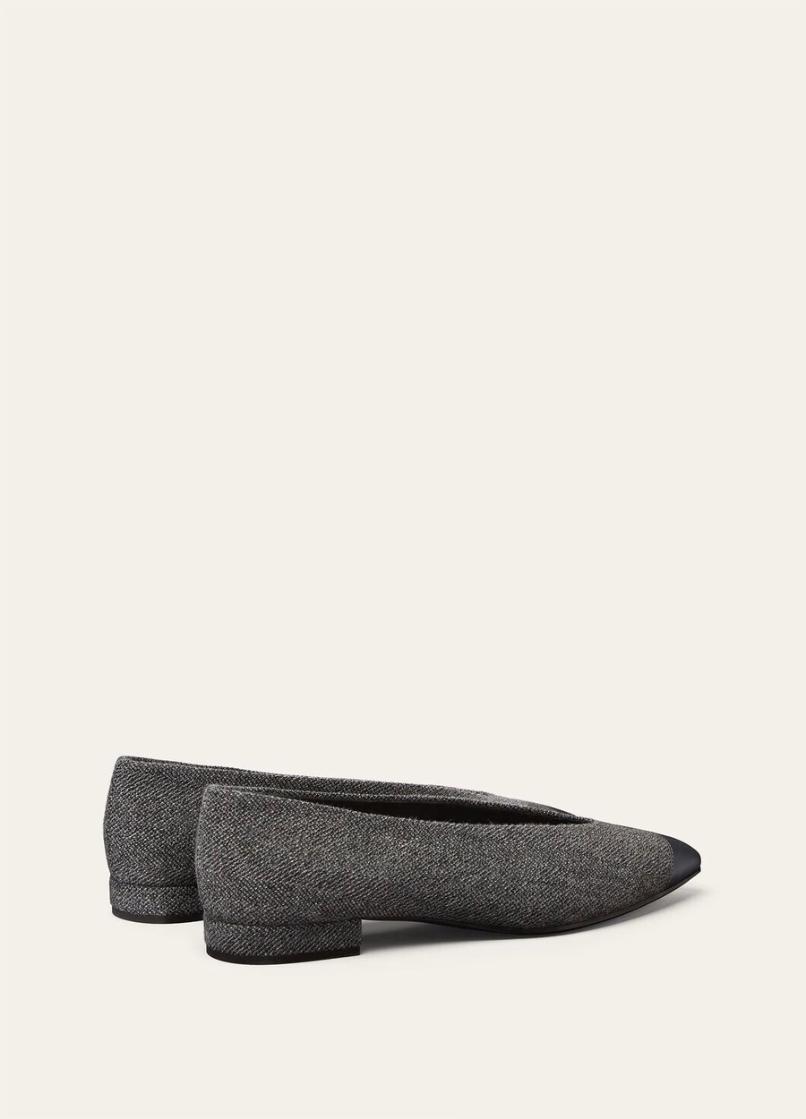 Rebecca Cap Toe Ballet Flat Linen Cashmere Virgin Wool Navy Blue