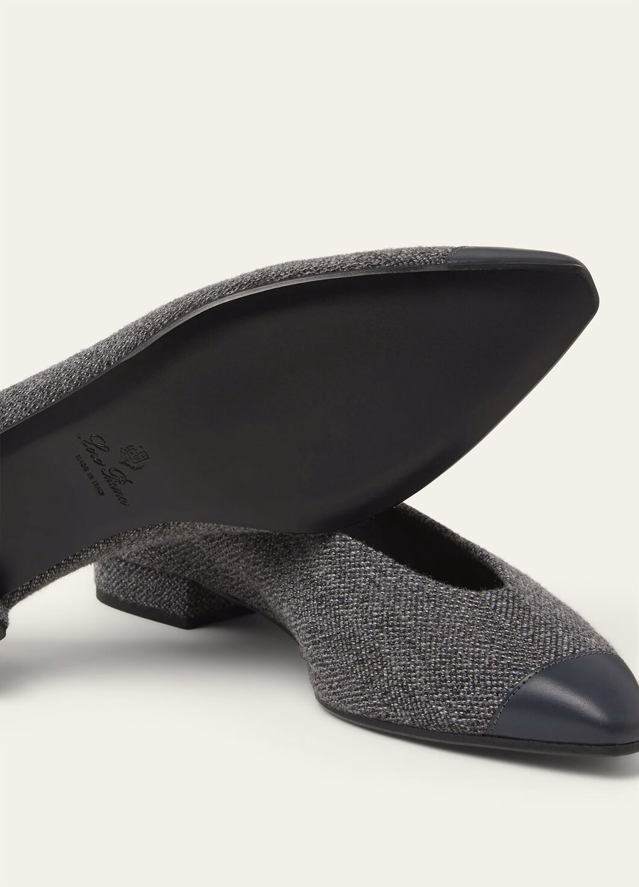 Rebecca Cap Toe Ballet Flat Linen Cashmere Virgin Wool Navy Blue