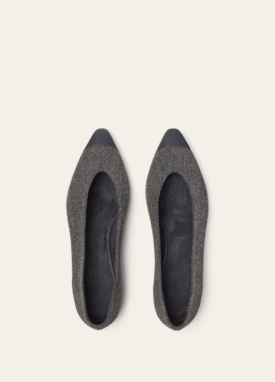 Rebecca Cap Toe Ballet Flat Linen Cashmere Virgin Wool Navy Blue