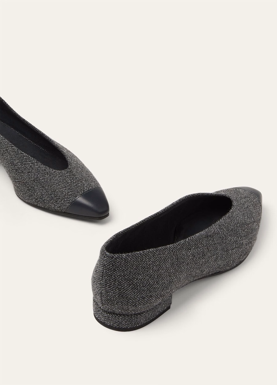 Rebecca Cap Toe Ballet Flat Linen Cashmere Virgin Wool Navy Blue