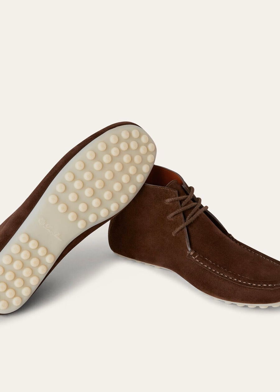 Dot Sole Lace Up Walk Boot Calf Split Suede Chocolate
