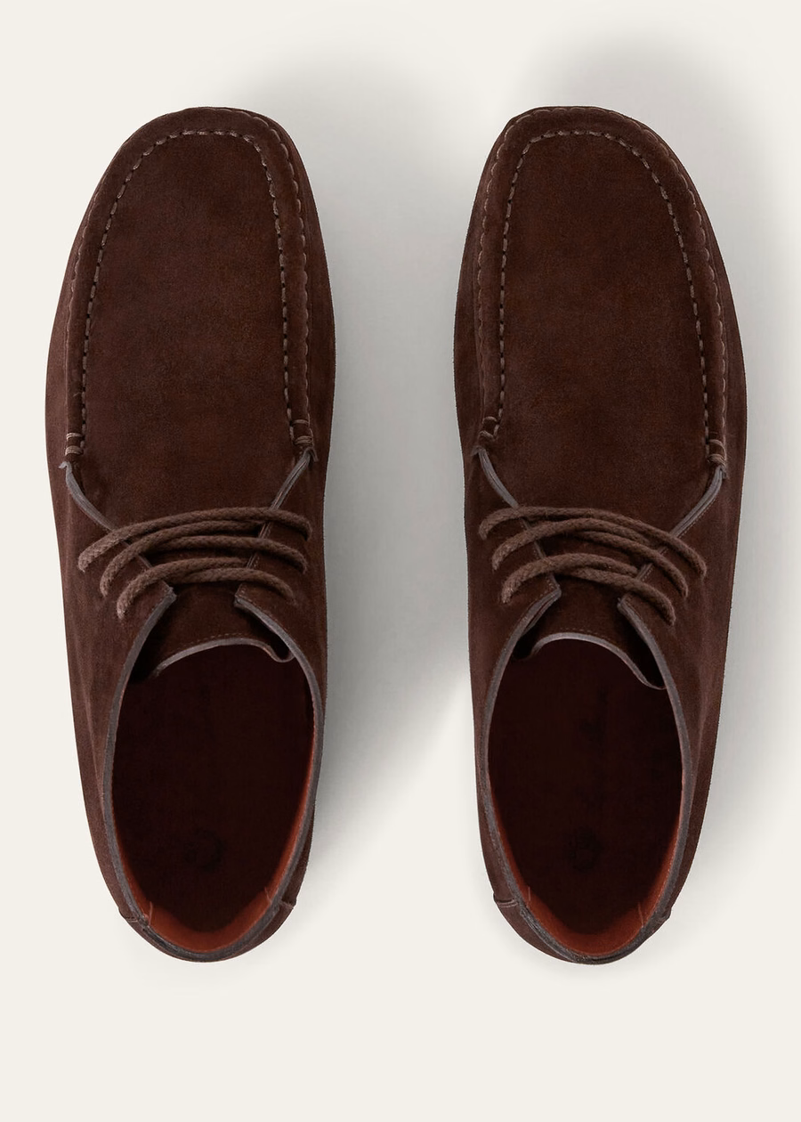 Dot Sole Lace Up Walk Boot Calf Split Suede Chocolate
