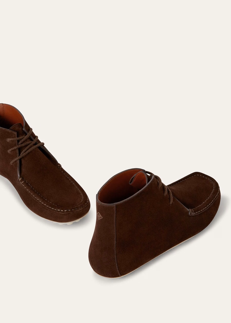 Dot Sole Lace Up Walk Boot Calf Split Suede Chocolate
