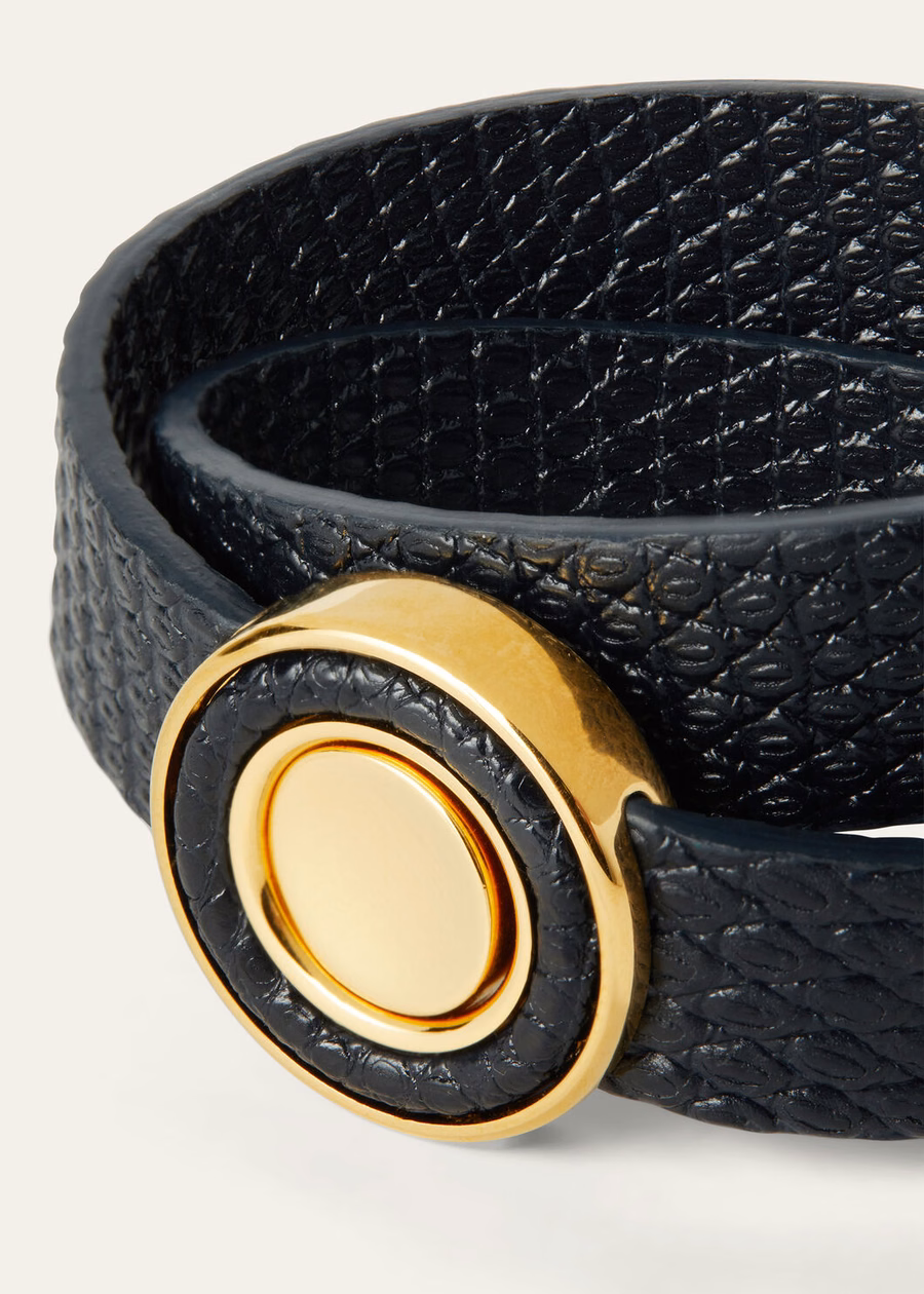 Navy Blue Lizard Leather Dangle Bracelet/Gold Sun Jewelry