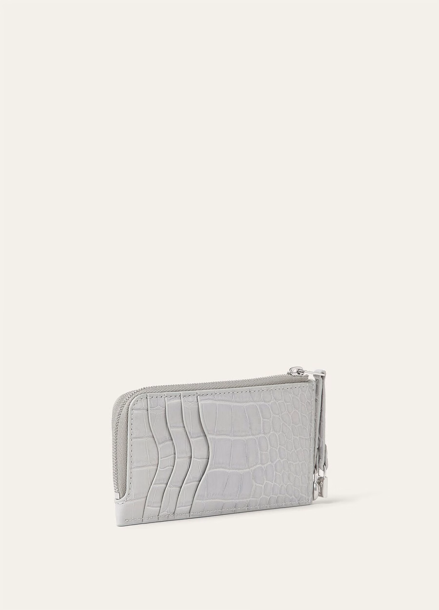 Extra zipped pouch made of alligator leather Eucalyptus/antique silver