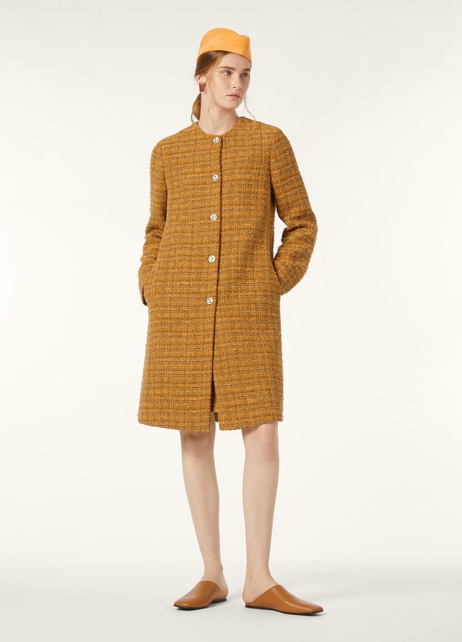 Oxton Cotton Mohair Wool Coat Green-Orange Poppy Tweed