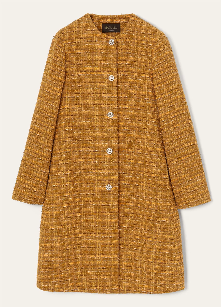 Oxton Cotton Mohair Wool Coat Green-Orange Poppy Tweed