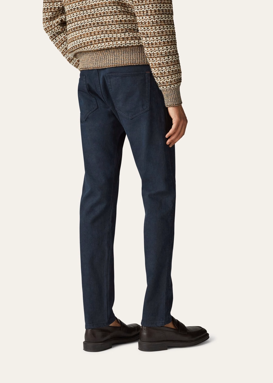 Navy blue cotton five-pocket trousers