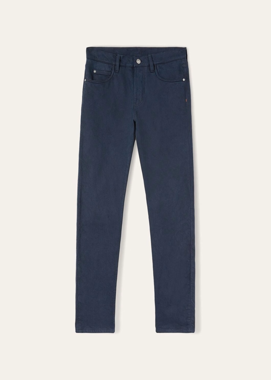 Navy blue cotton five-pocket trousers