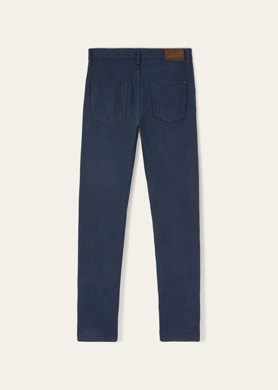 Navy blue cotton five-pocket trousers