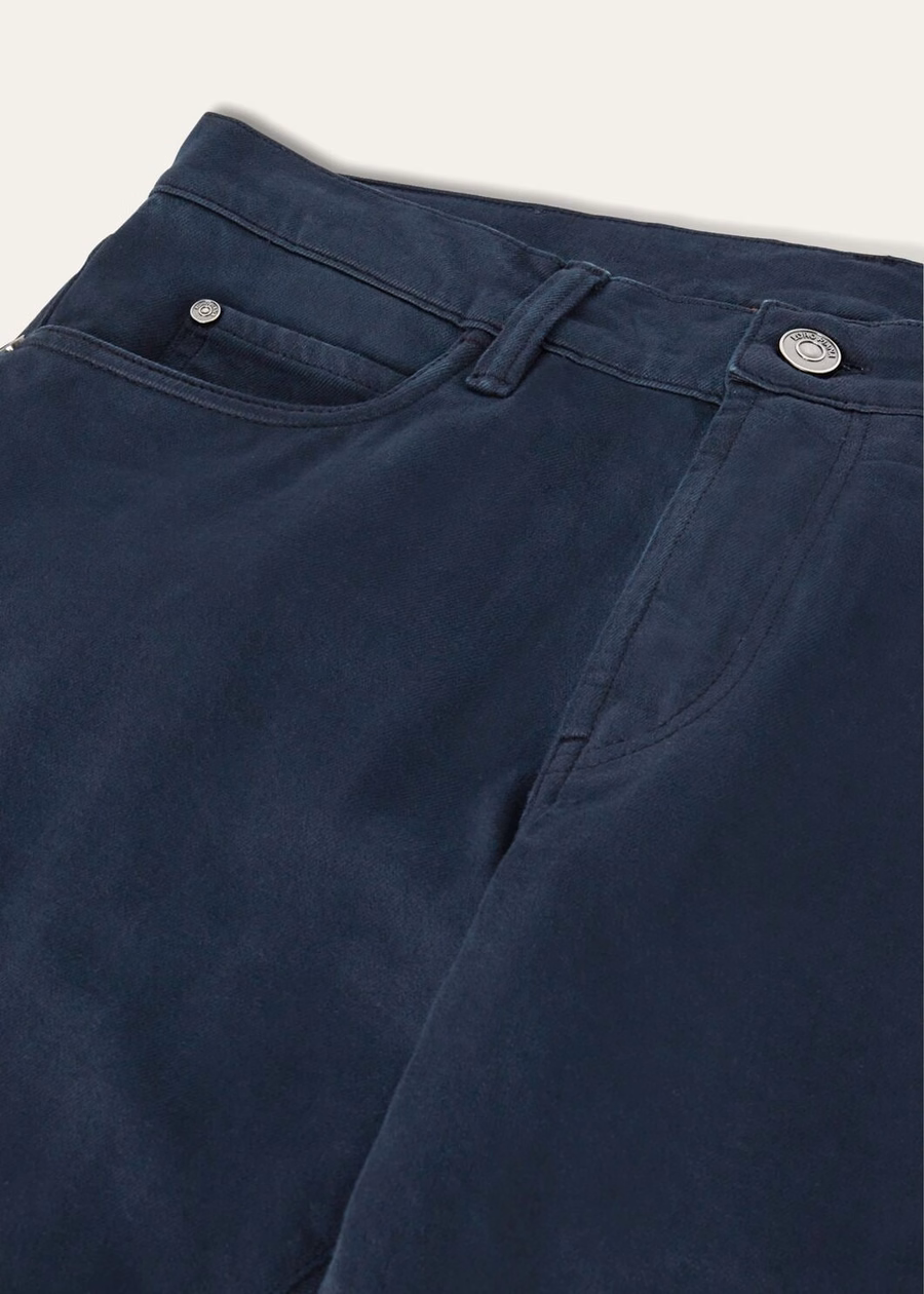 Navy blue cotton five-pocket trousers