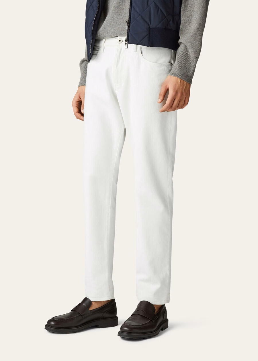 Optical white cotton five-pocket trousers