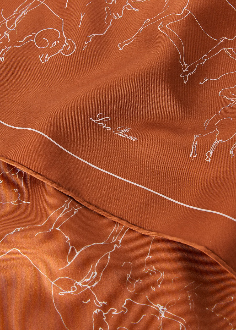 The Art of the Finest Fibers Silk Foulard Orange Rust/White