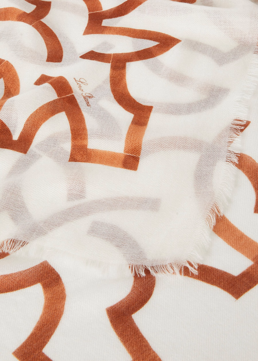 Broken Line Carré Silk Cashmere White/Orange