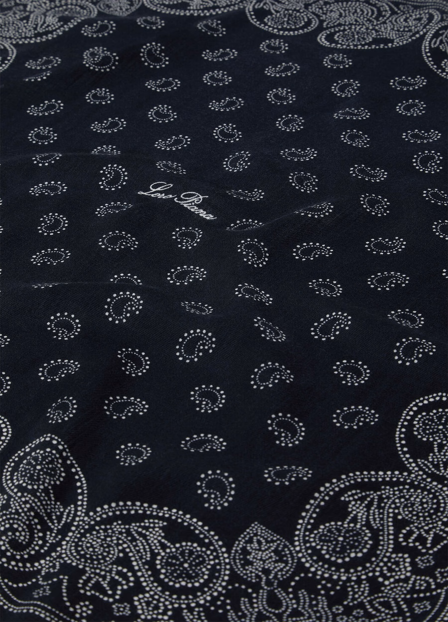 Navy Blue/White Wool Foulard Bandana