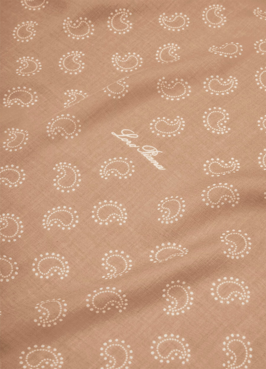 Loro Piana Bandana Foulard Wool Tan/White