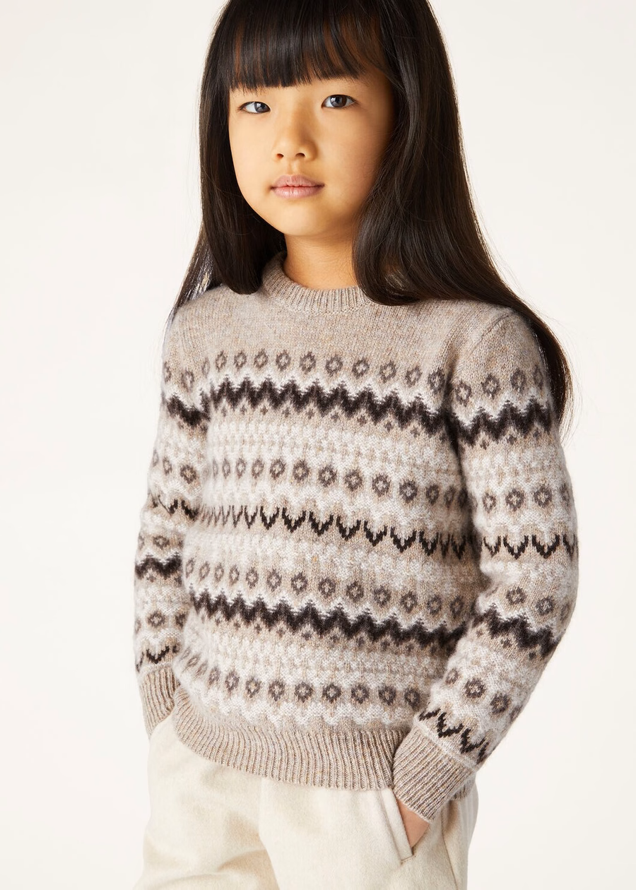 Kids Alpe Pile Crewneck Cashmere Beige/Shadow Melange