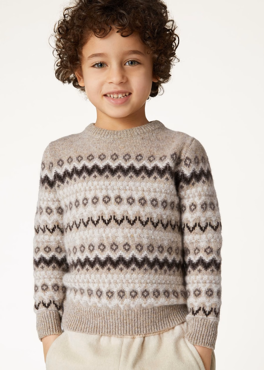 Kids Alpe Pile Crewneck Cashmere Beige/Shadow Melange