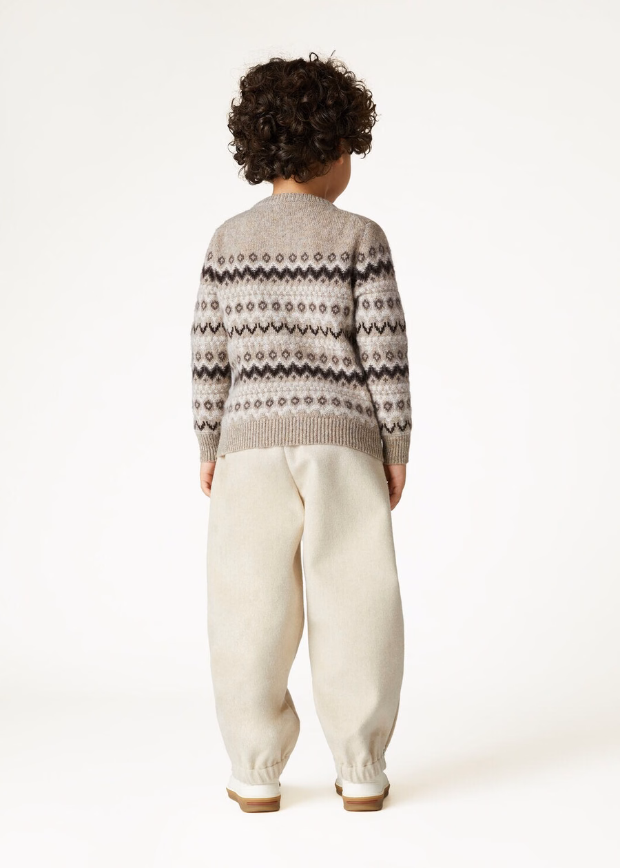 Kids Alpe Pile Crewneck Cashmere Beige/Shadow Melange