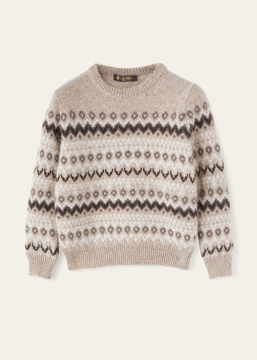 Kids Alpe Pile Crewneck Cashmere Beige/Shadow Melange