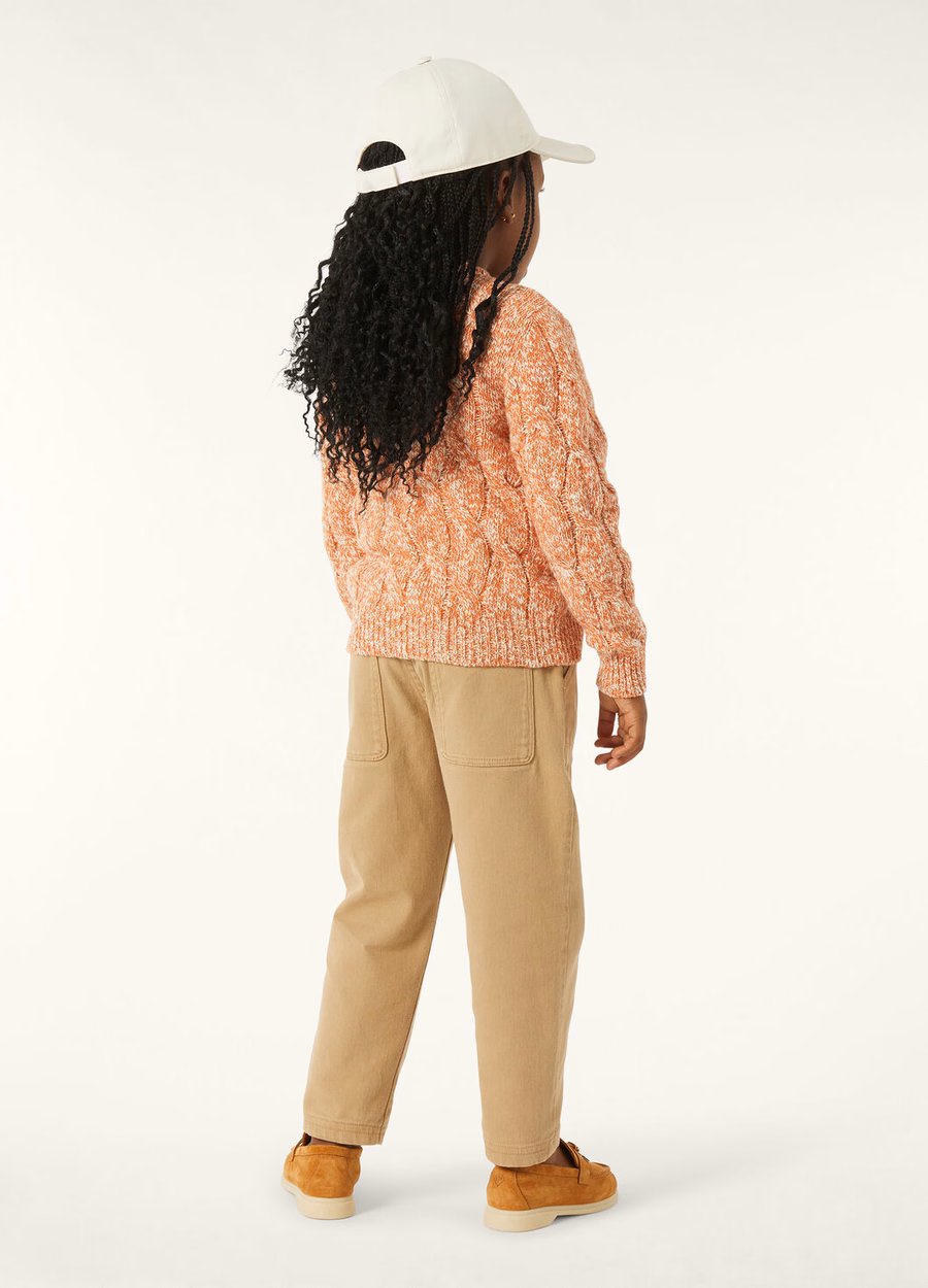 Children's Cardigan Cable Dream Cotton Cashmere Poppy Orange/White