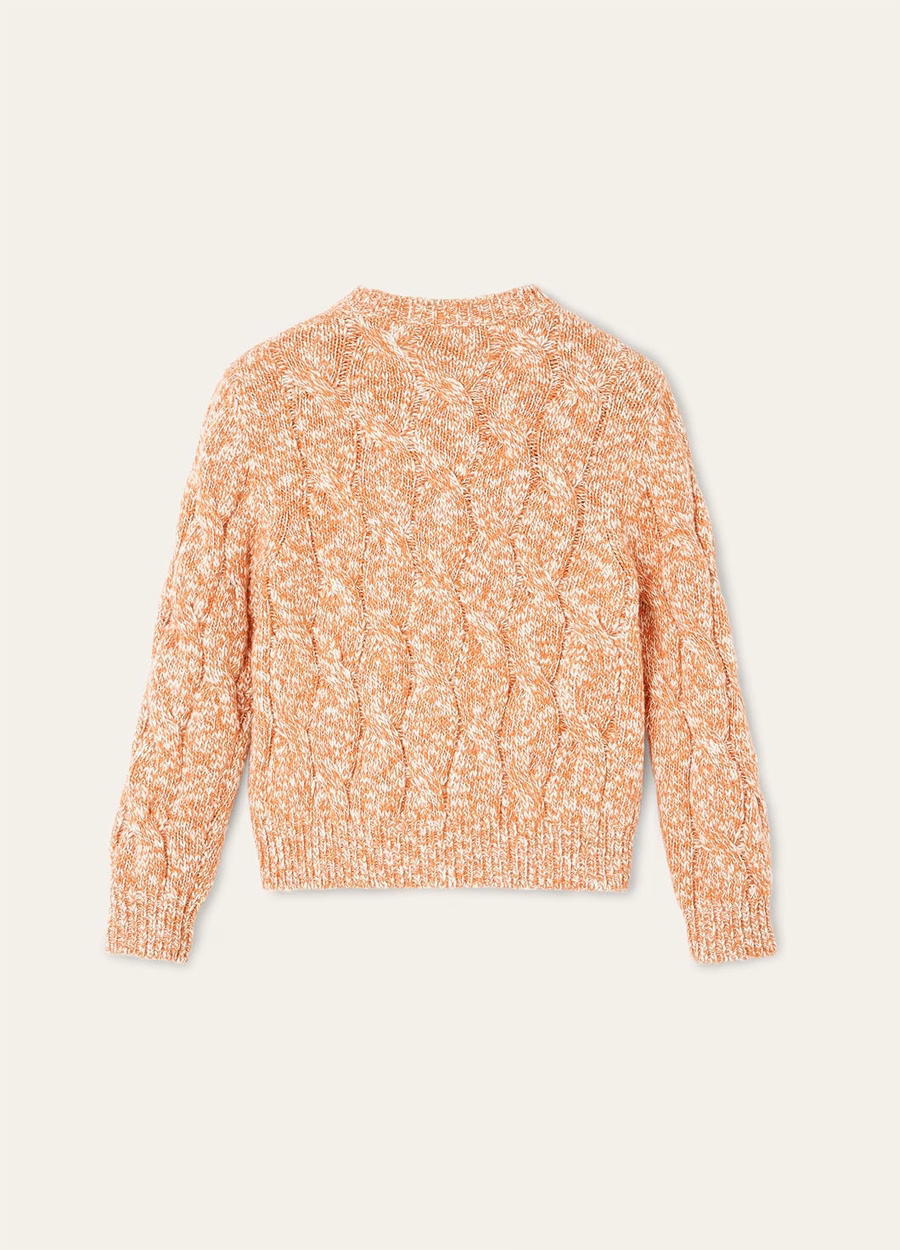 Children's Cardigan Cable Dream Cotton Cashmere Poppy Orange/White