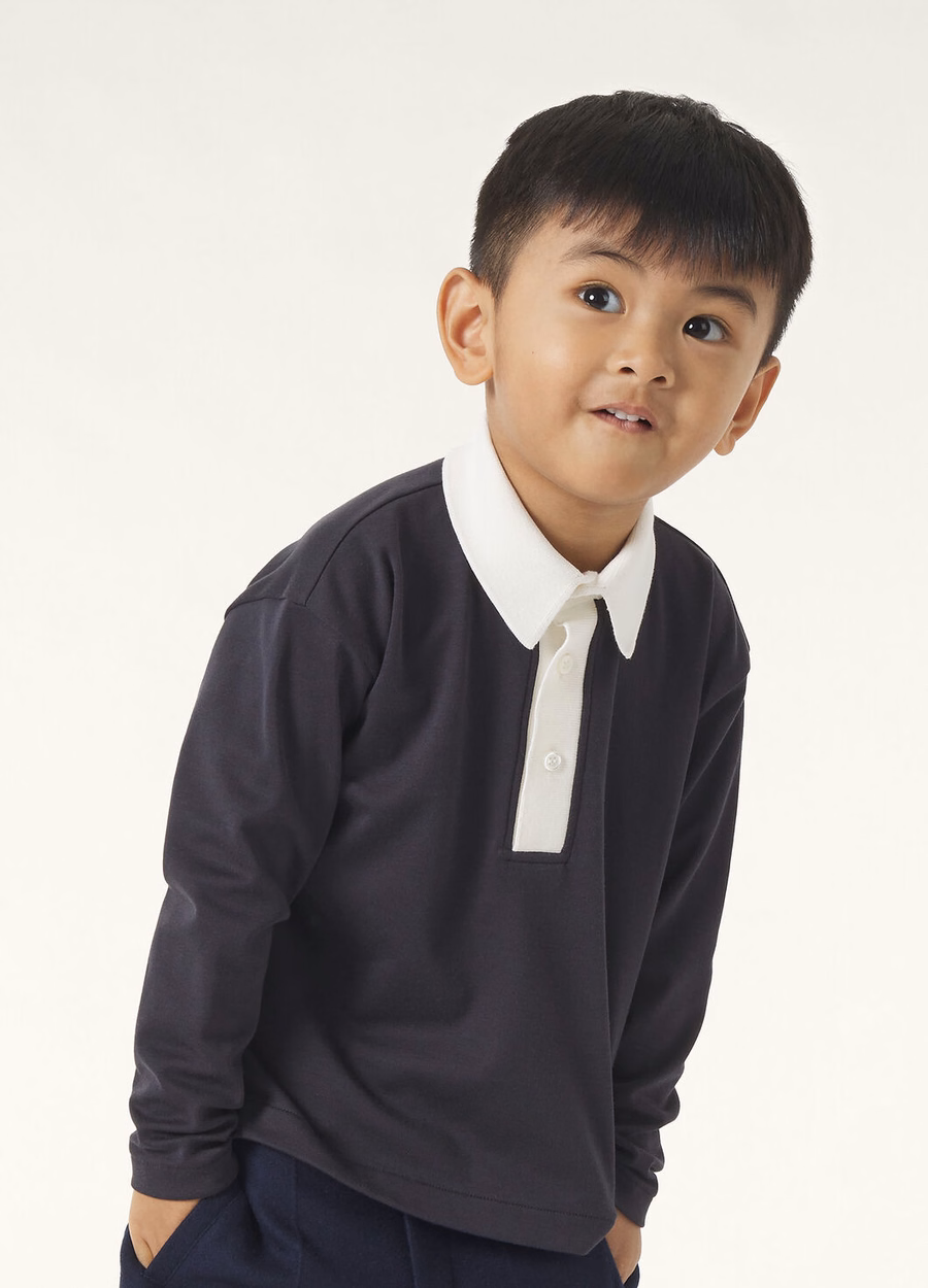 Children's playground polo shirt, cotton, navy/white