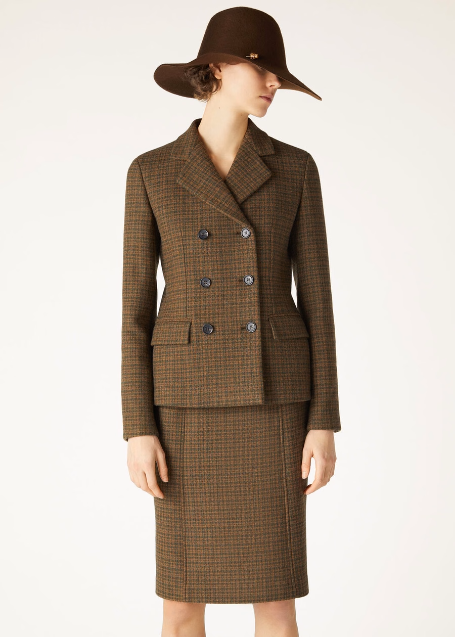 Lucile Sopra Visso Wool Pied De Poule Jacket/Gingerbread Gold Melange