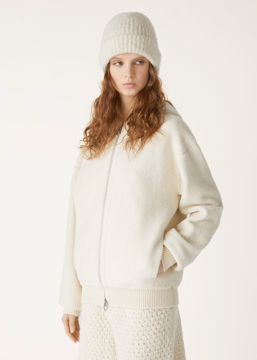 Hooded Bomber Cocooning Cashmere Virgin Wool Nougat