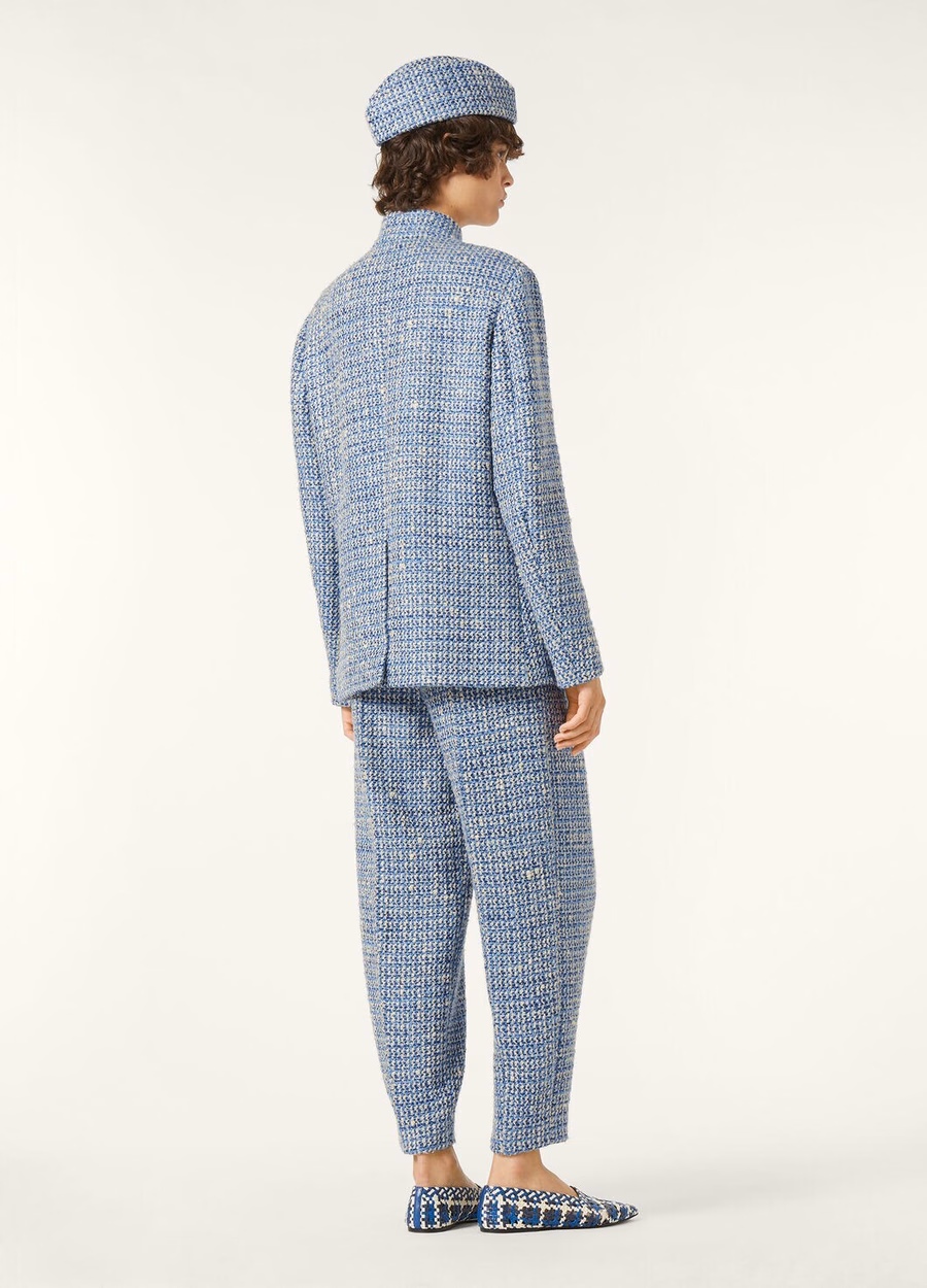 Spagna Jacket In Silk Virgin Wool Blue Fabric