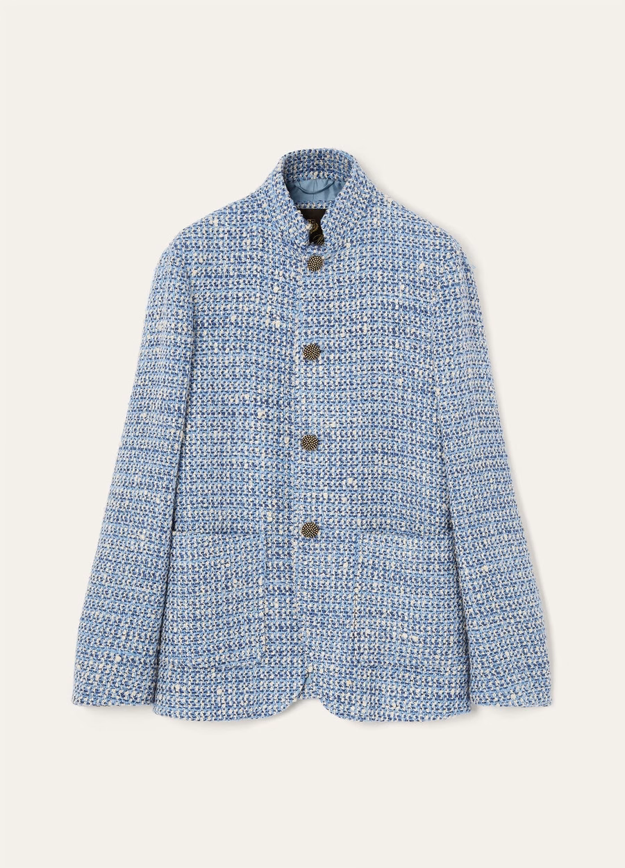 Spagna Jacket In Silk Virgin Wool Blue Fabric