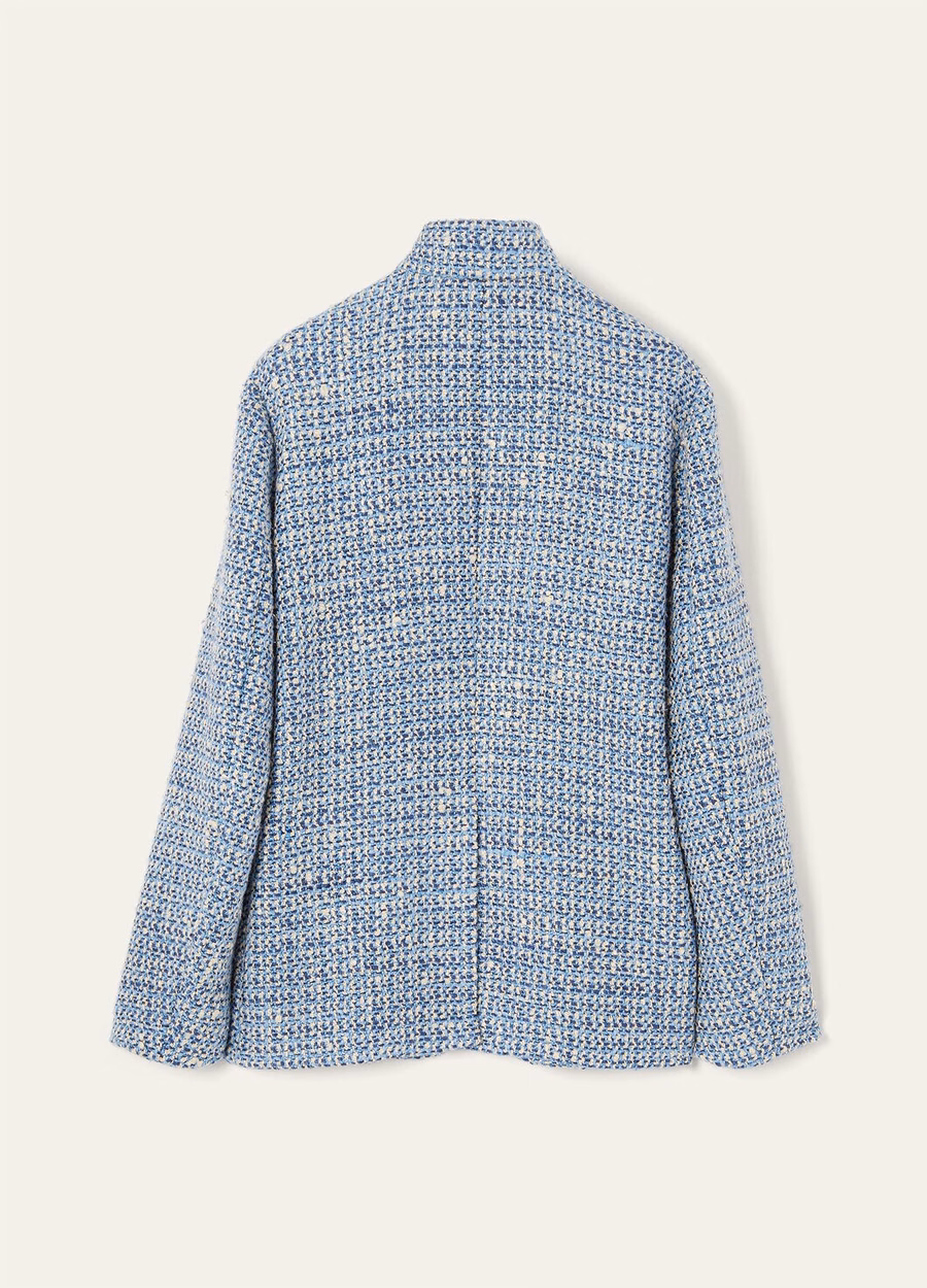 Spagna Jacket In Silk Virgin Wool Blue Fabric