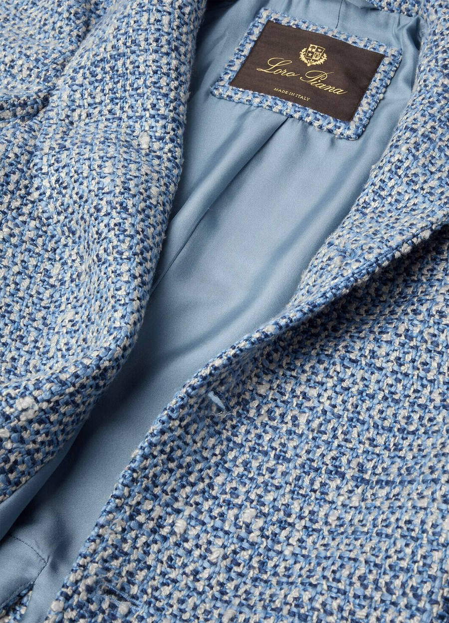 Spagna Jacket In Silk Virgin Wool Blue Fabric