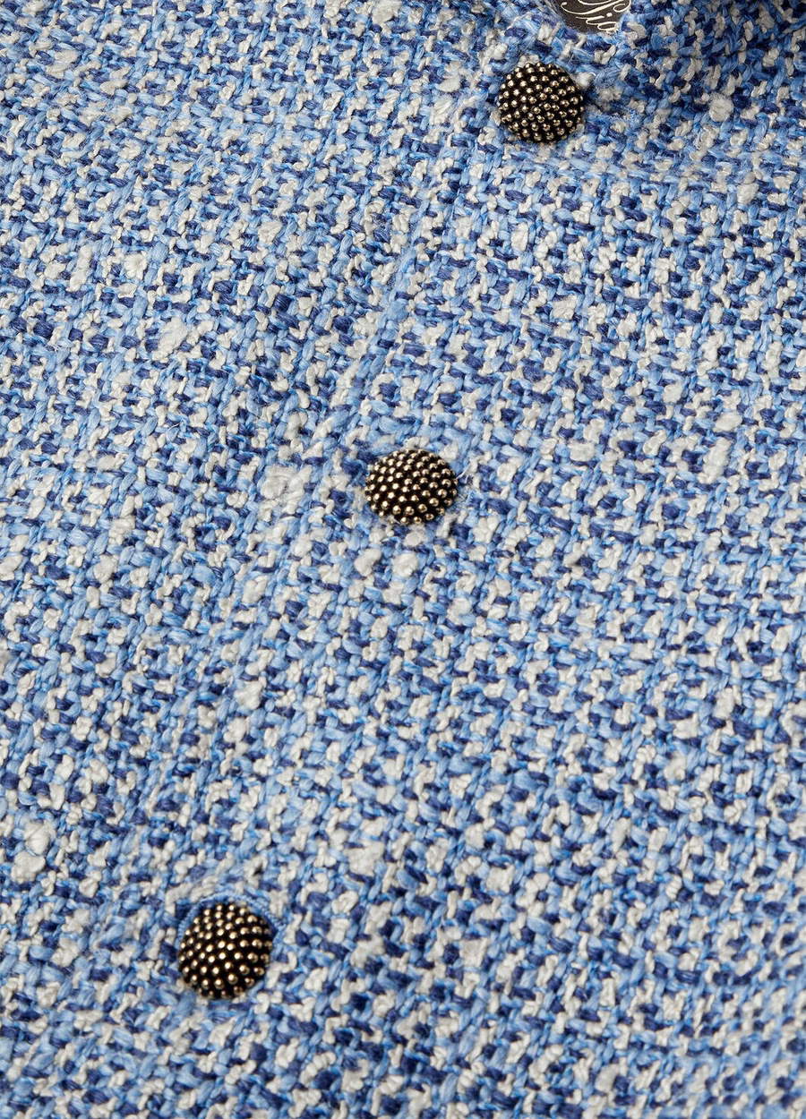 Spagna Jacket In Silk Virgin Wool Blue Fabric
