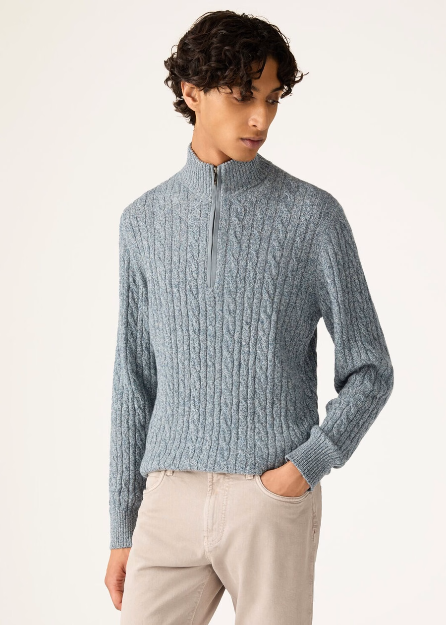 Treccia Baby Cashmere Sweater Ivory Lace/Stardust Blue/Teal Melange