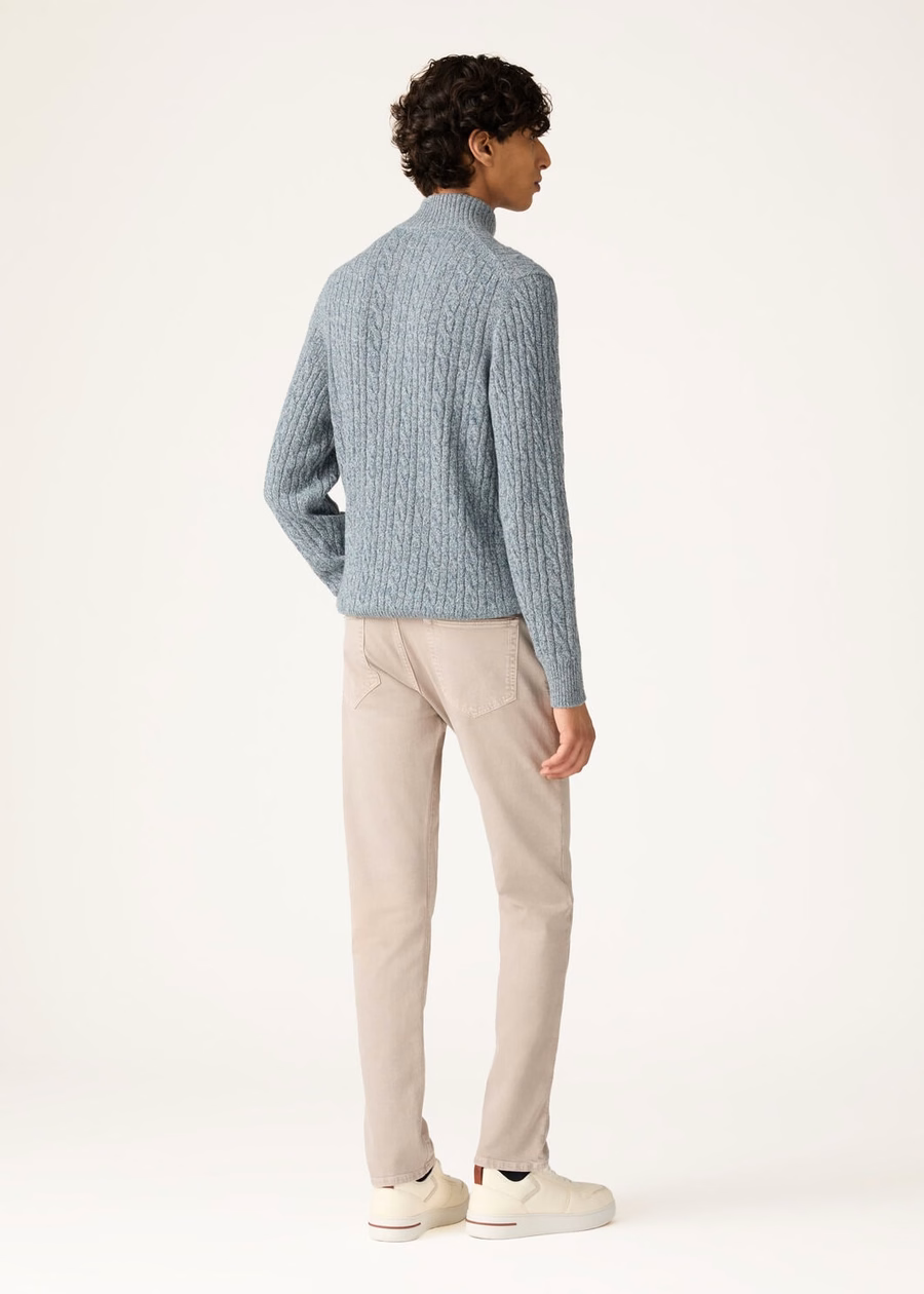 Treccia Baby Cashmere Sweater Ivory Lace/Stardust Blue/Teal Melange