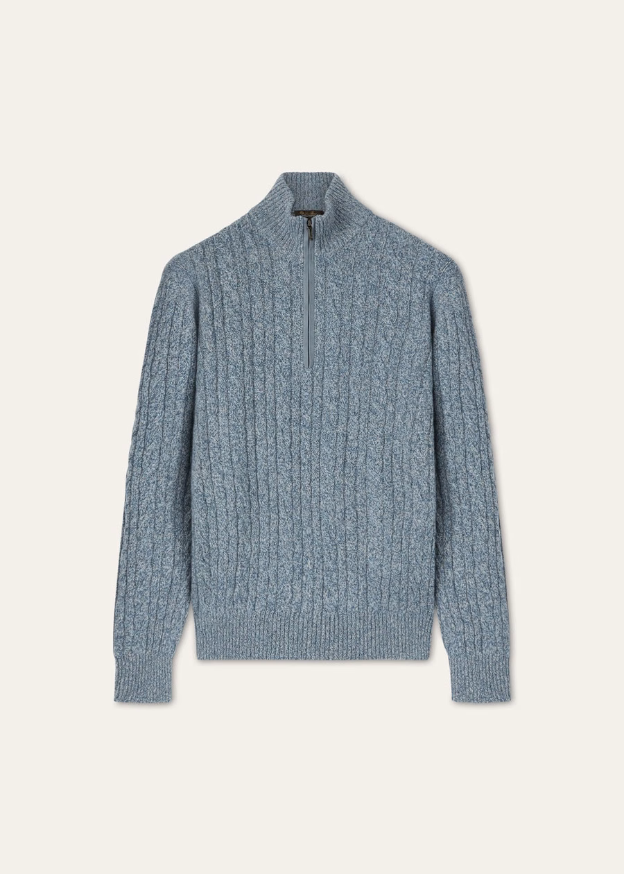 Treccia Baby Cashmere Sweater Ivory Lace/Stardust Blue/Teal Melange
