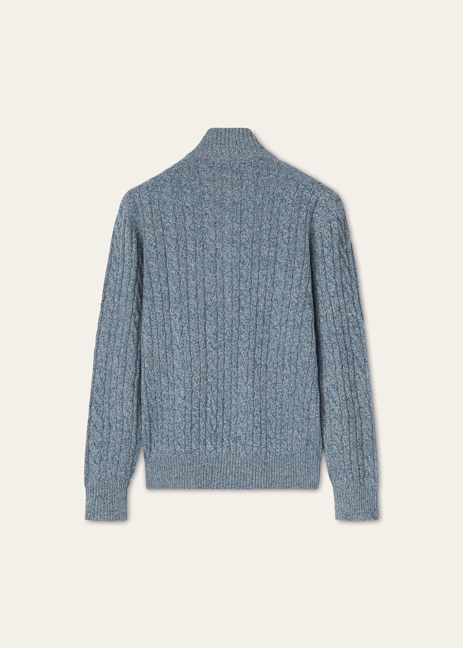 Treccia Baby Cashmere Sweater Ivory Lace/Stardust Blue/Teal Melange