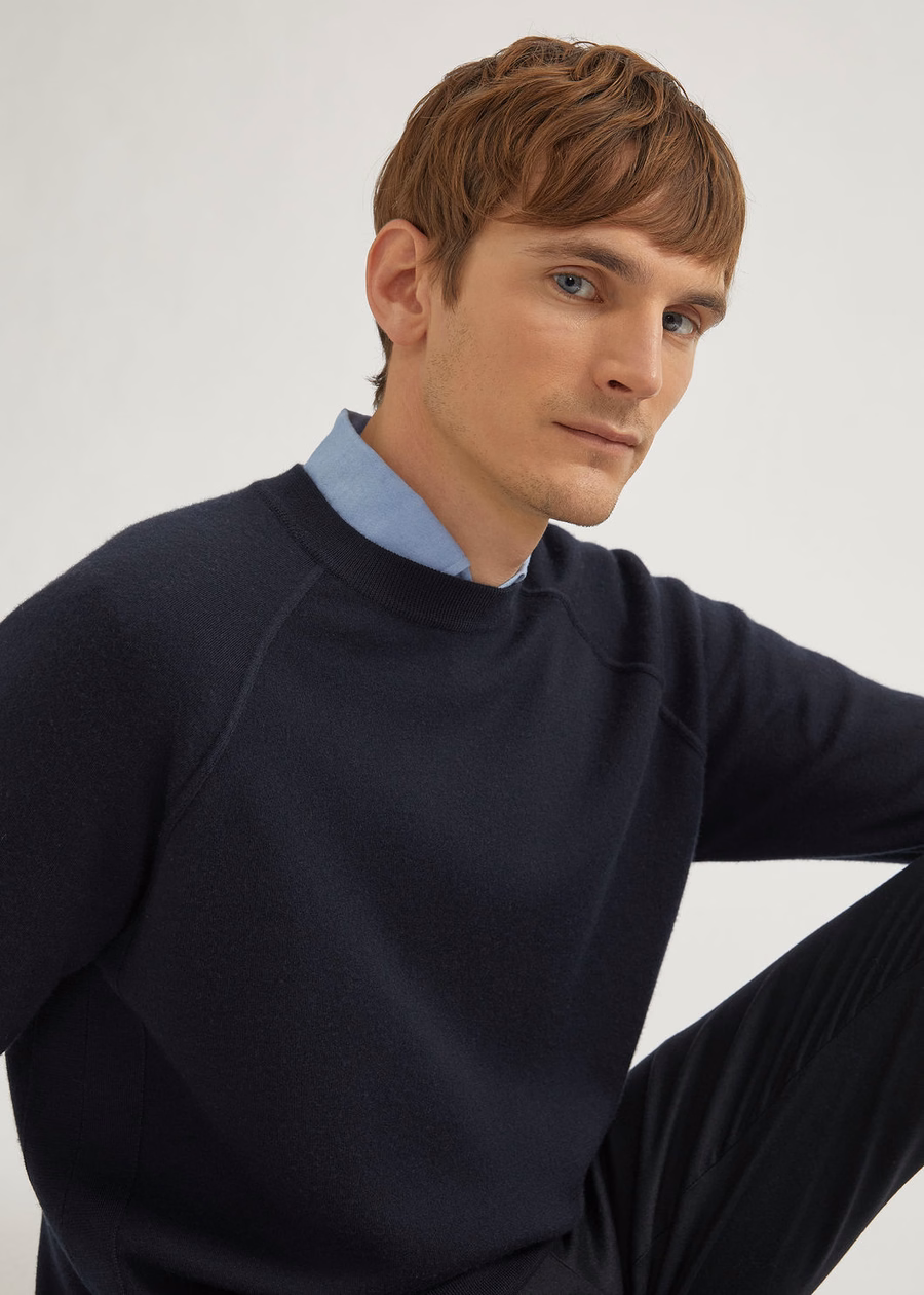 Balfour Crewneck Silk Cashmere Virgin Wool Navy Blue