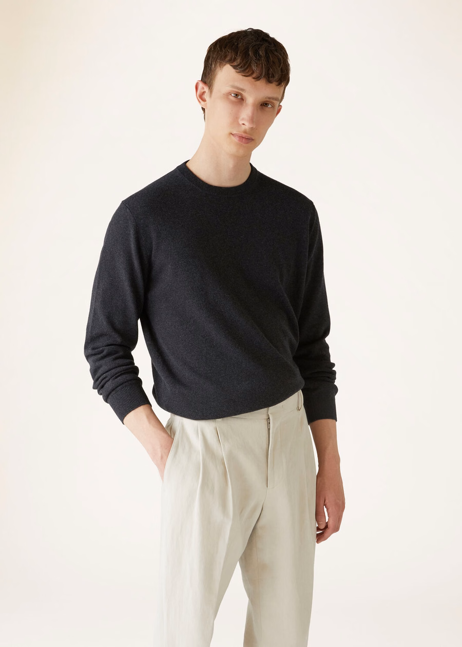Classic Crewneck Baby Cashmere Black/Grey Melange