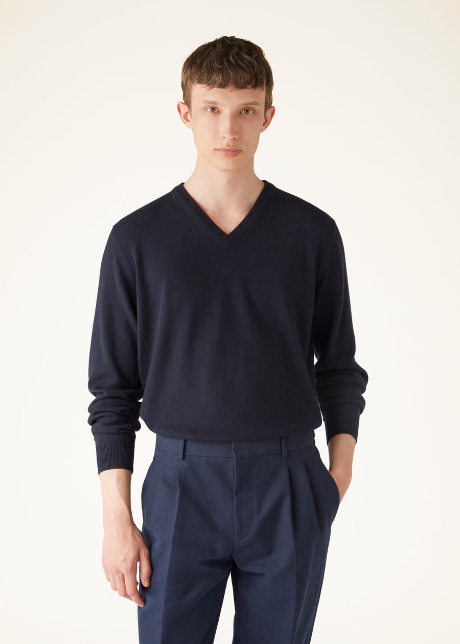 Classic V-neck Baby Cashmere Navy Blue
