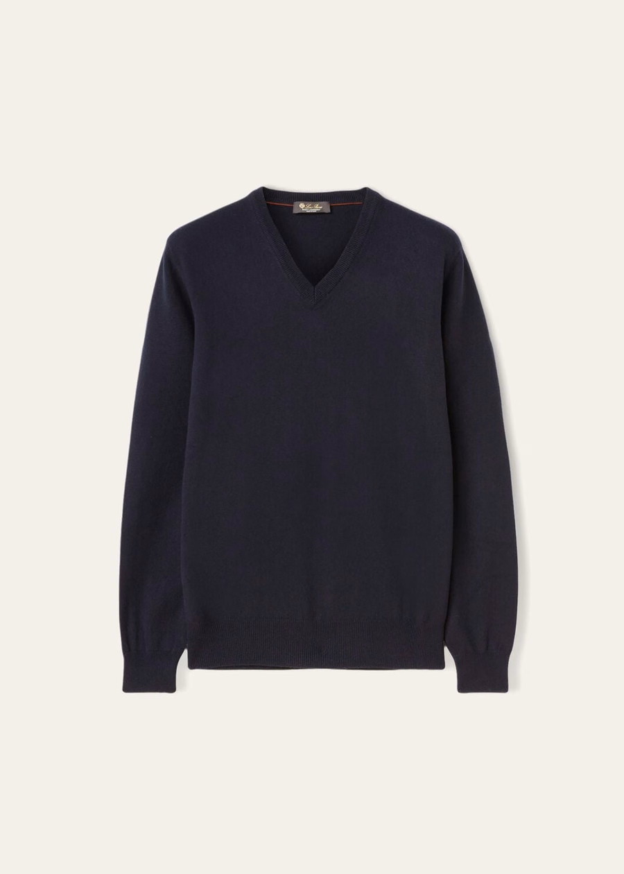 Classic V-neck Baby Cashmere Navy Blue