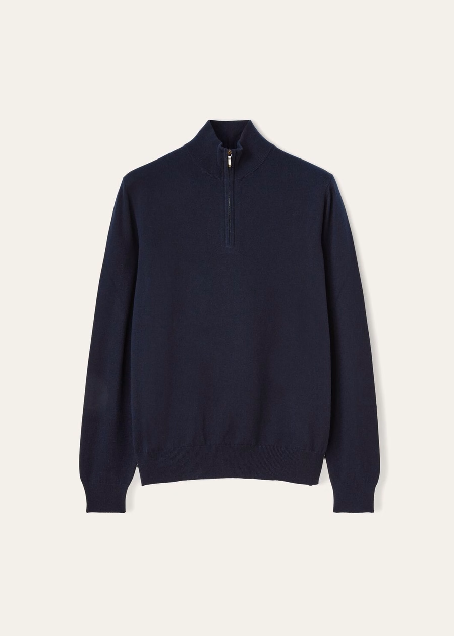 Classic cashmere for children with half zip Navy blue