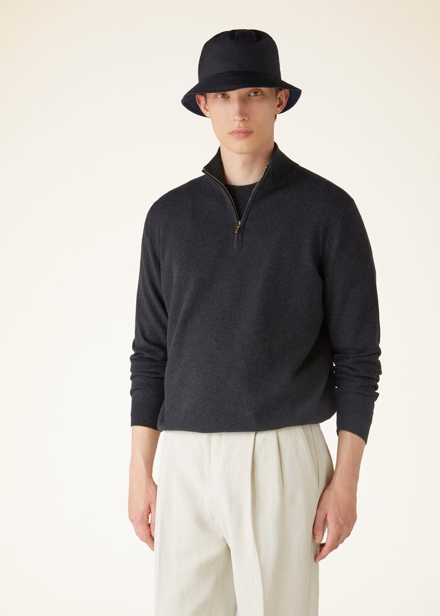 Classic cashmere for children with half zip black/grey Melange
