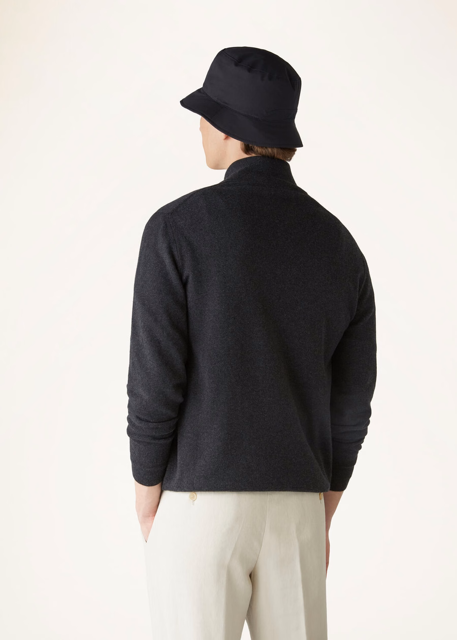 Classic cashmere for children with half zip black/grey Melange